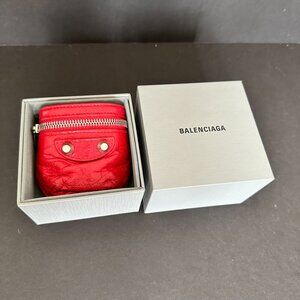 Balenciaga Red Leather Hand Wrist Cuff Coin Purse Mini Wallet